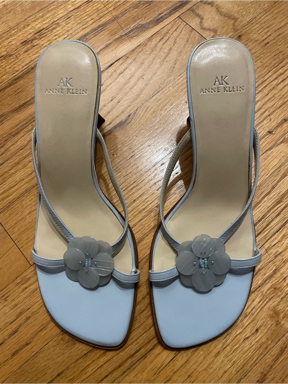 Anne Klein Pale Blue Floral Accent Slide Sandals